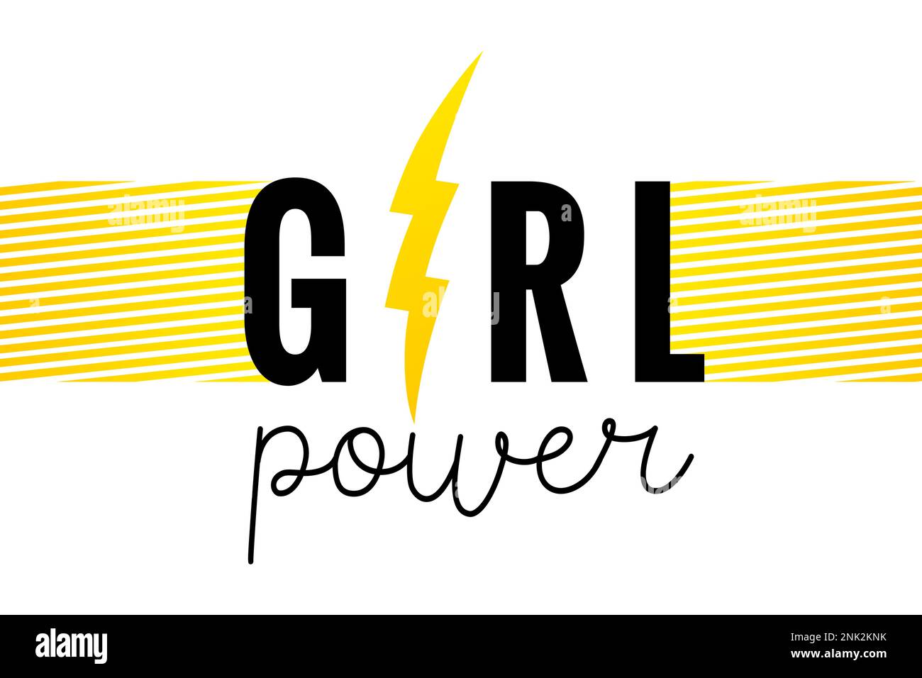 Girl power, motivational phrase with yellow bolt. Typography for t-shirt, hoody or sweatshirt. Vector print with slogan for International Womens day Stock Vector