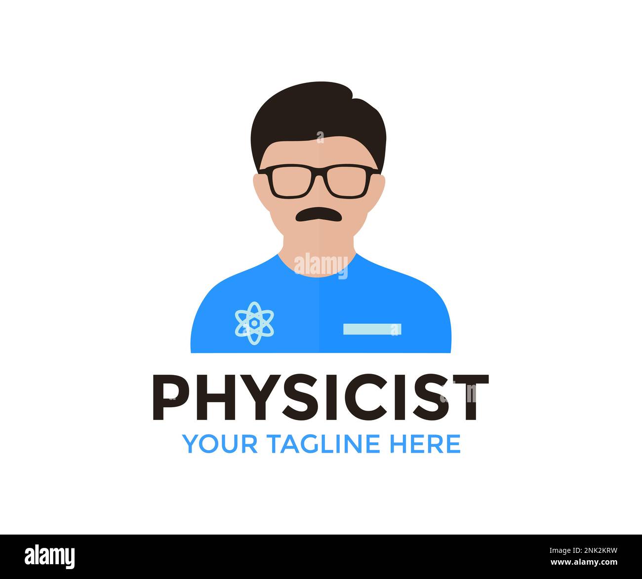 Physicist practitioner logo design. Person Profile, Avatar Symbol, Male people icon. Male professional physicist vector design and illustration. Stock Vector