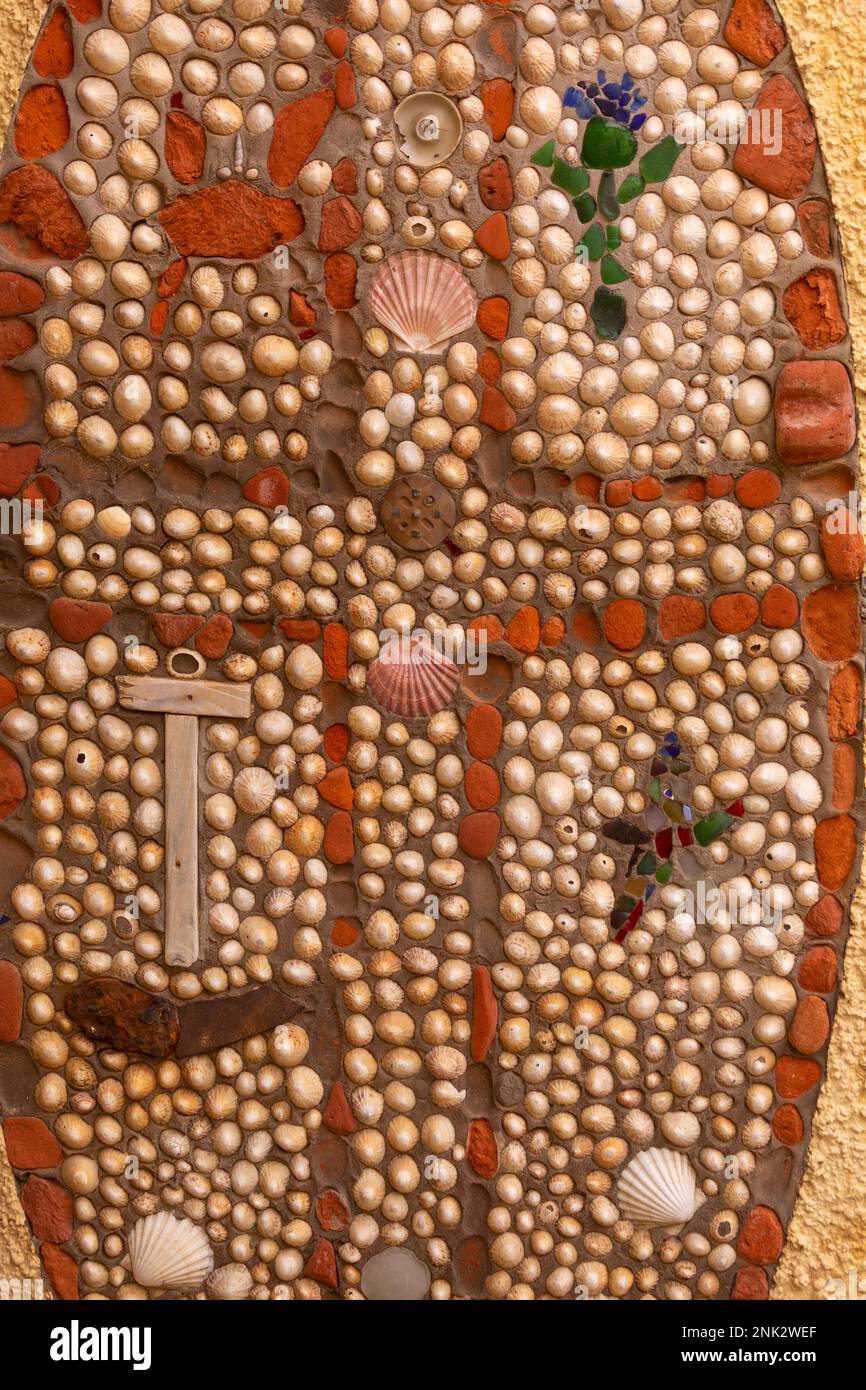 PITTENWEEM, SCOTLAND, EUROPE - St Fillan's Cave, detail of seashells ...