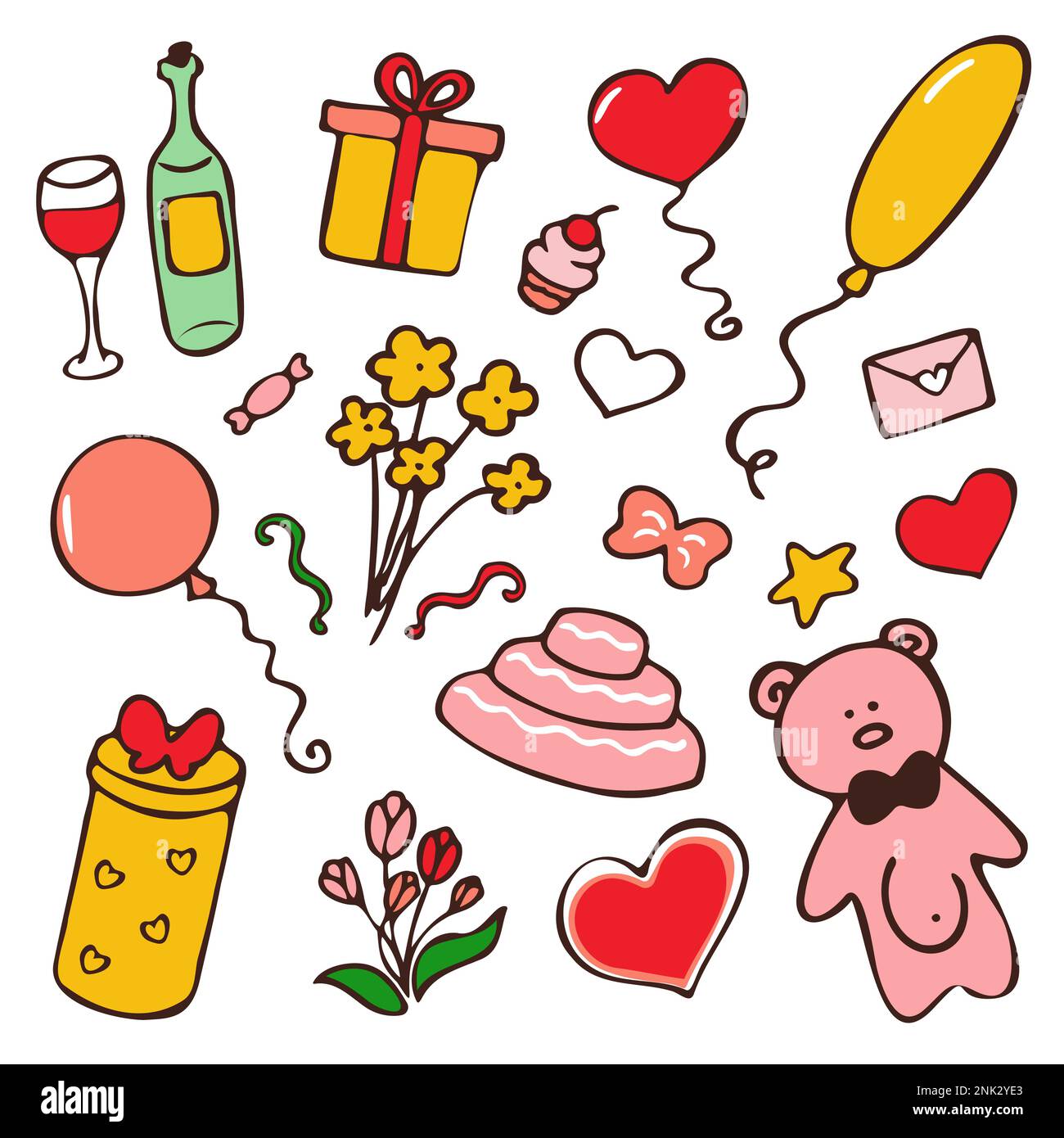 Happy Birthday doodle elements isolated on white background Stock ...