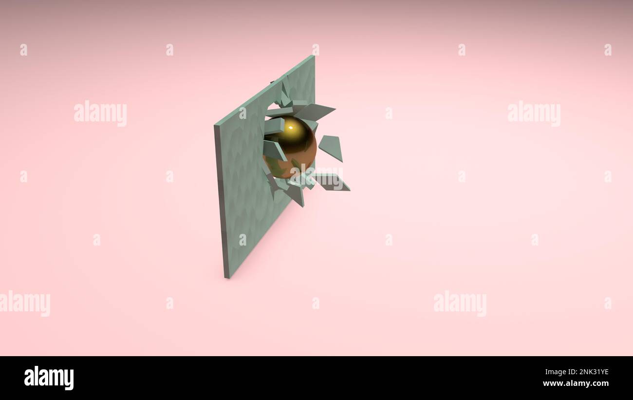 Spherical object in the direction of an obstacle wall, breaking the ...
