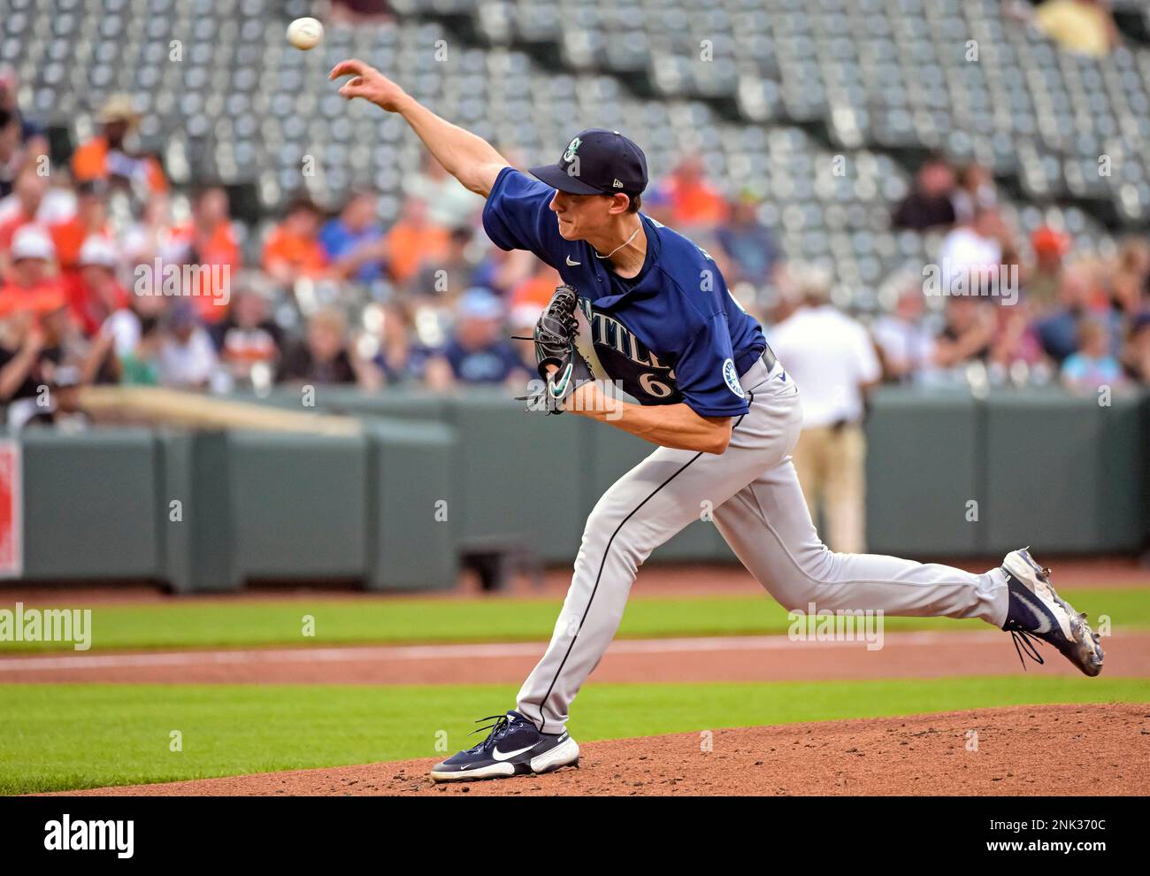 BALTIMORE, MD - MAY 31: Seattle Mariners starting pitcher George Kirby (68)  pitches during the Seattle Mariners game versus the Baltimore Orioles on  May 31, 2022 at Orioles Park at Camden Yards