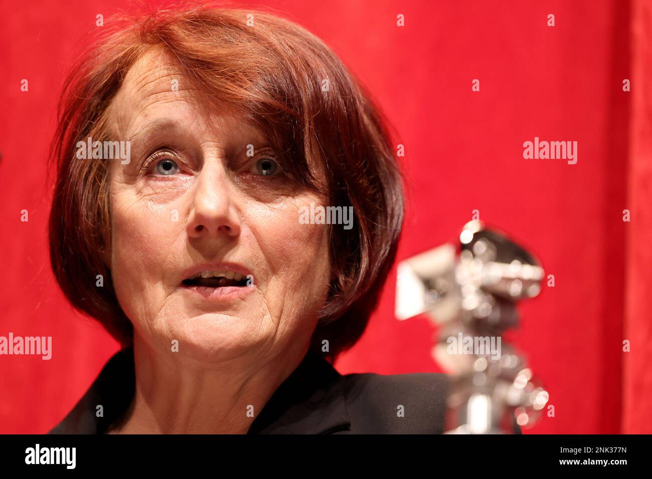 Berlin, Germany. 23rd Feb, 2023. French cinematographer Caroline Champetier receives the Berlinale Camera at the Haus der Berliner Festspiele. With the Berlinale Camera, the Berlinale honors personalities and institutions that have rendered outstanding services to filmmaking. The 73rd International Film Festival will take place in Berlin from Feb. 16 - 26, 2023. Credit: Gerald Matzka/dpa/Alamy Live News Stock Photo