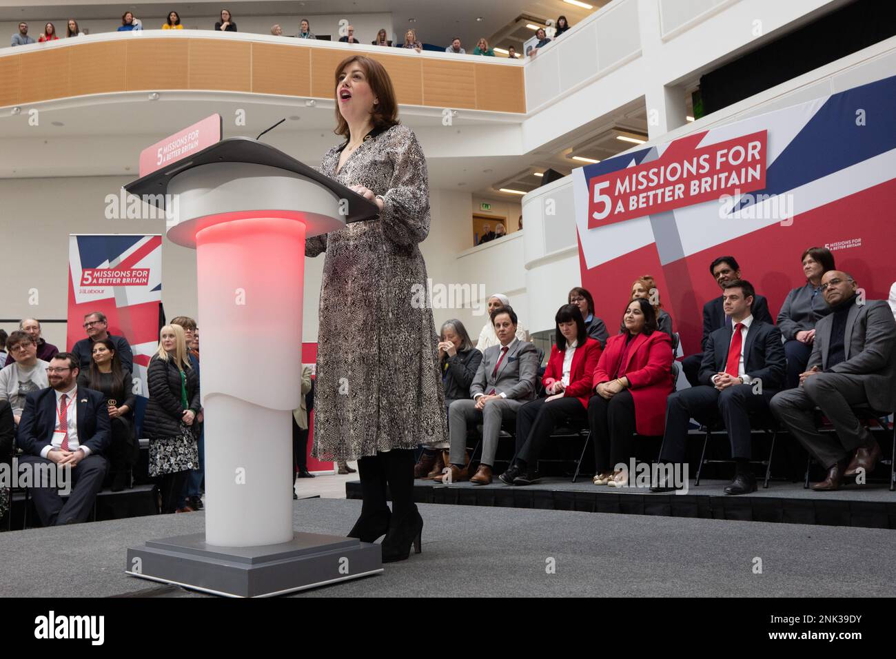 Lucy Powell Shadow Secretary of State for Digital, Culture, Media and Sport speaks before Keir Starmer launches five bold missions for a better Britain at 1 Angel Square, Manchester UK. The Labour leader spoke in front of shadow cabinet colleagues and manchester based politicians. He outlined the purpose of missions as. “It means providing a clear set of priorities.  A relentless focus on the things that matter most.” Picture: garyroberts/worldwidefeatures.com Stock Photo