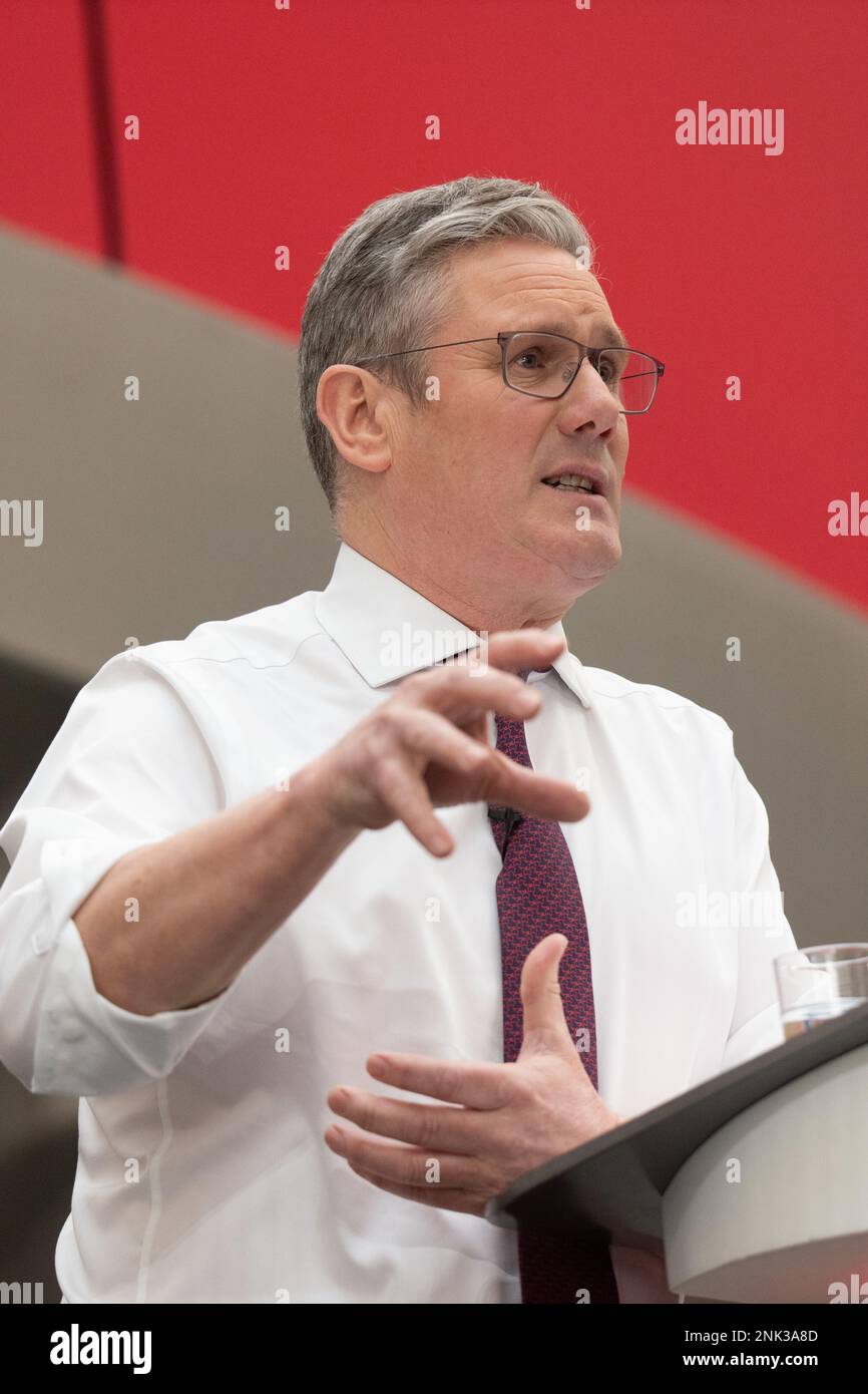 Keir Starmer launches five bold missions for a better Britain at 1 Angel Square, Manchester UK. The Labour leader spoke in front of shadow cabinet colleagues and manchester based politicians. He outlined the purpose of missions as. “It means providing a clear set of priorities.  A relentless focus on the things that matter most.” Picture: garyroberts/worldwidefeatures.com Stock Photo