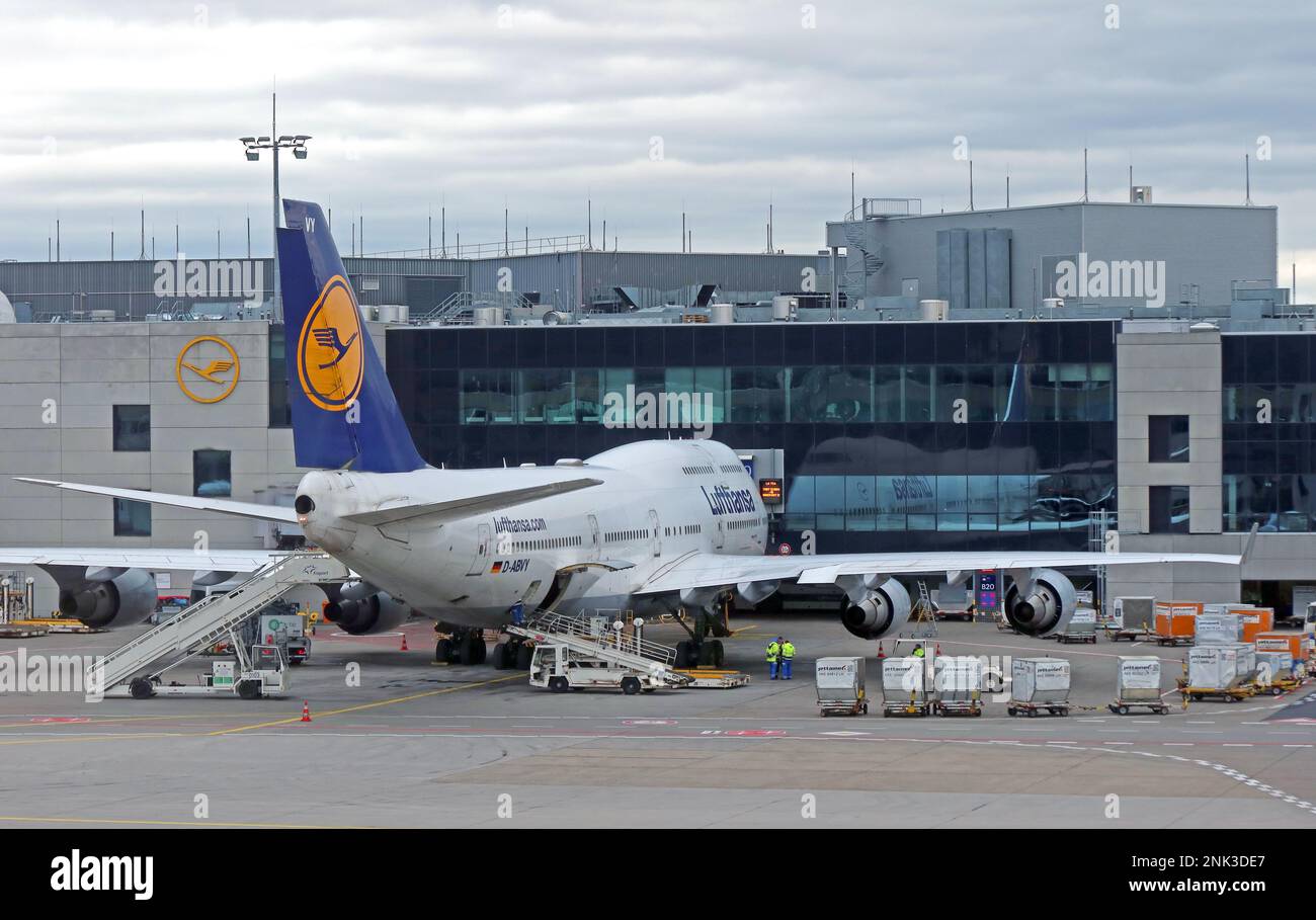 D-ABVY Boeing 747-430 - Lufthansa aircraft at Frankfurt airport , Hesse, Germany Stock Photo