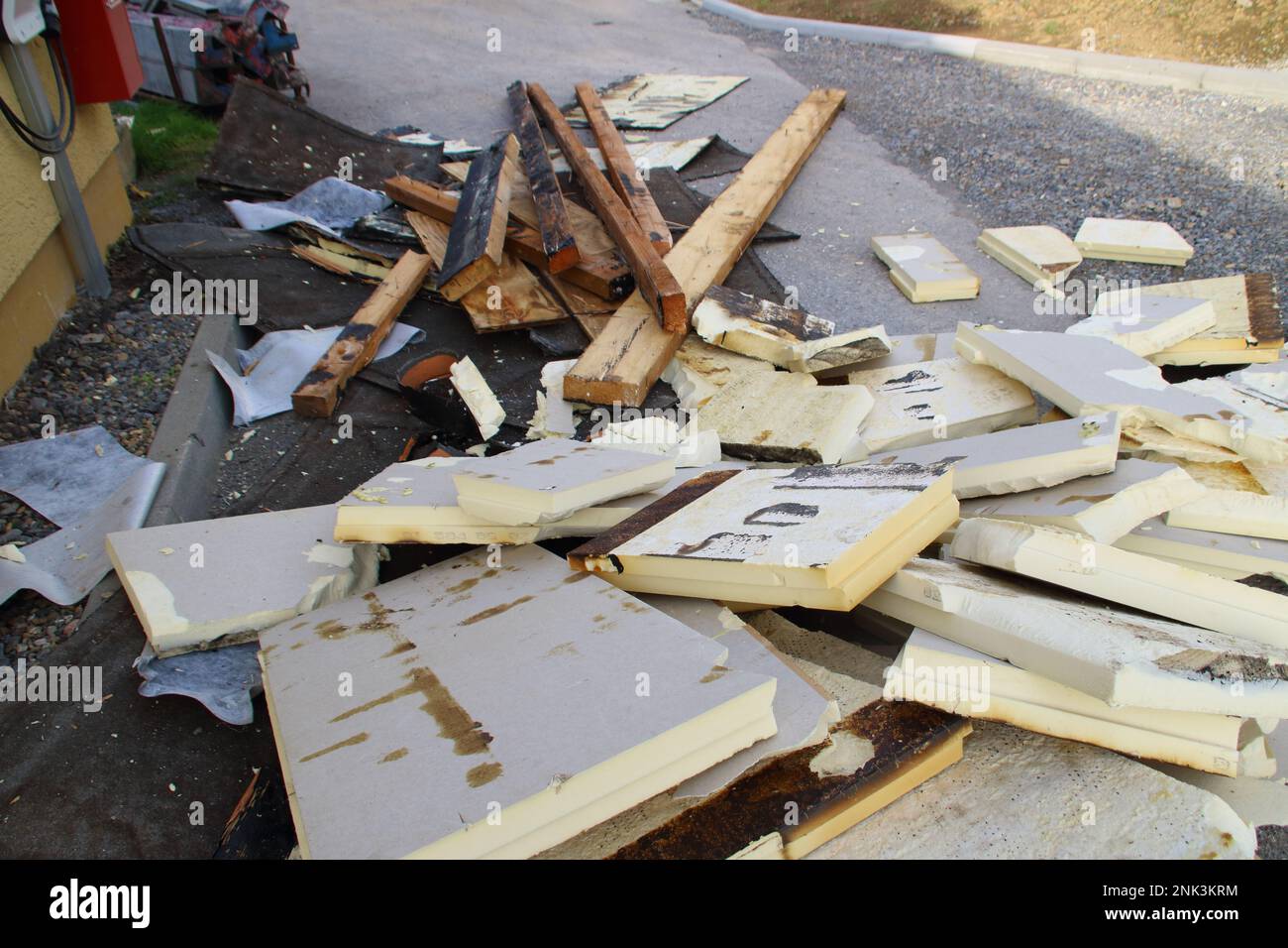 Waste from old insulation material is ready for disposal Stock Photo