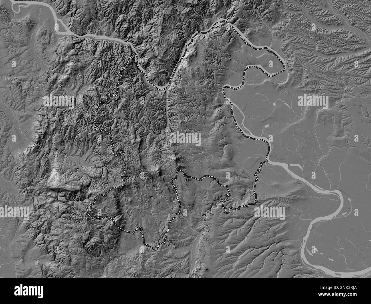 Borski, district of Serbia. Bilevel elevation map with lakes and rivers Stock Photo
