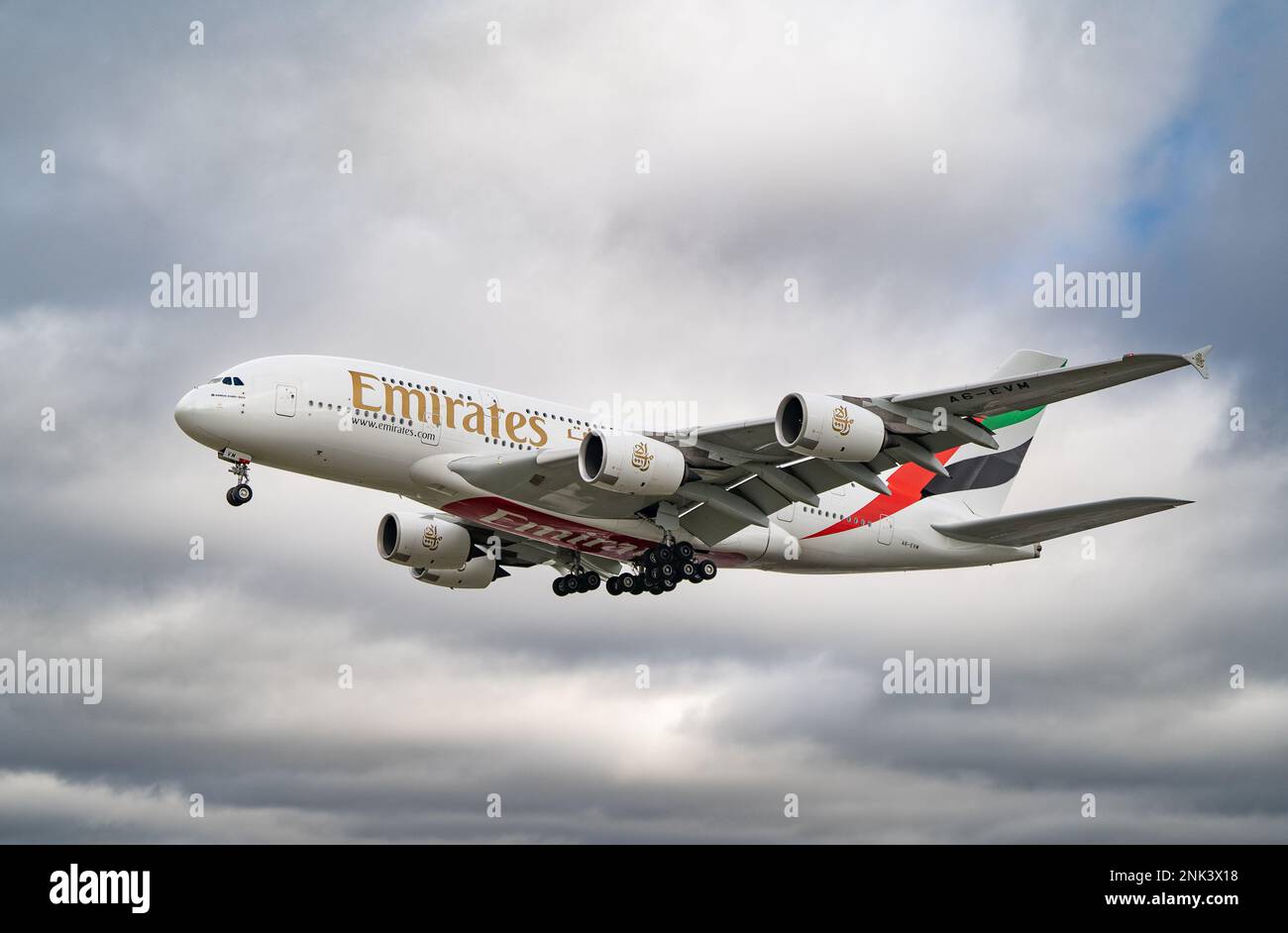 Heathrow London February 20th 2023 Emirates Airbus A380 Landing Heathrow London February 20th 2023 Emirates Airbus A380 Landing