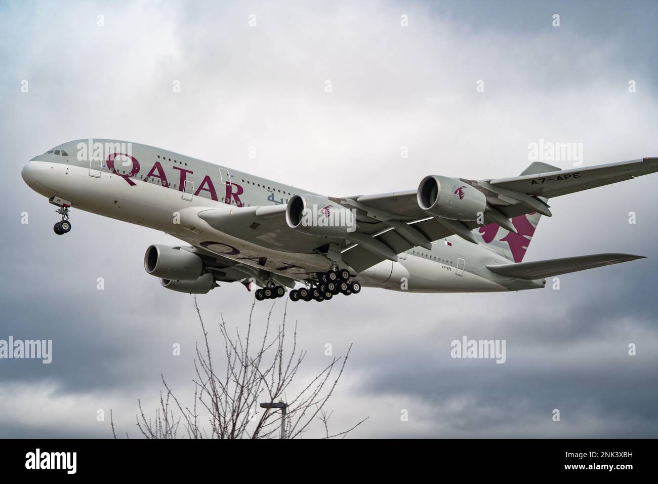 Heathrow, London February 20th 2023 Qatar Airlines Airbus A380