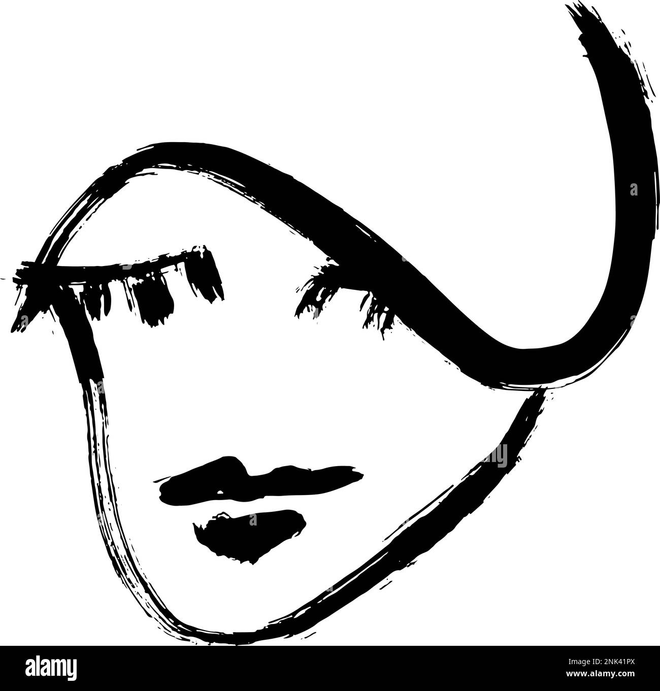 Dry Brush Grunge Style Simple Girl in Hat Stock Vector