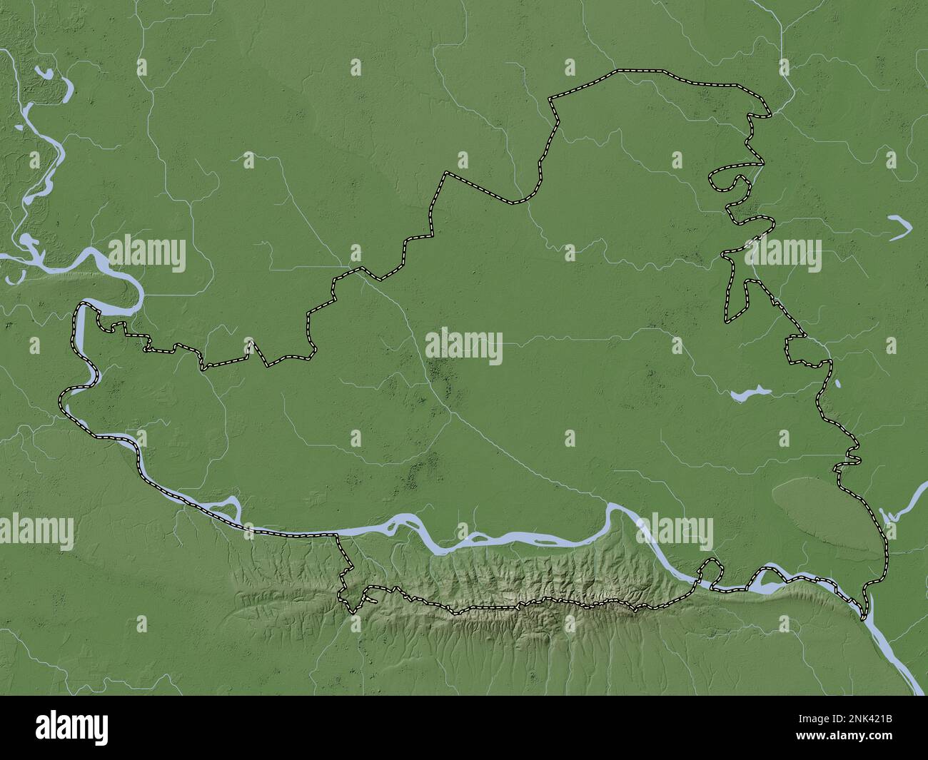 Juzno-Backi, district of Serbia. Elevation map colored in wiki style ...