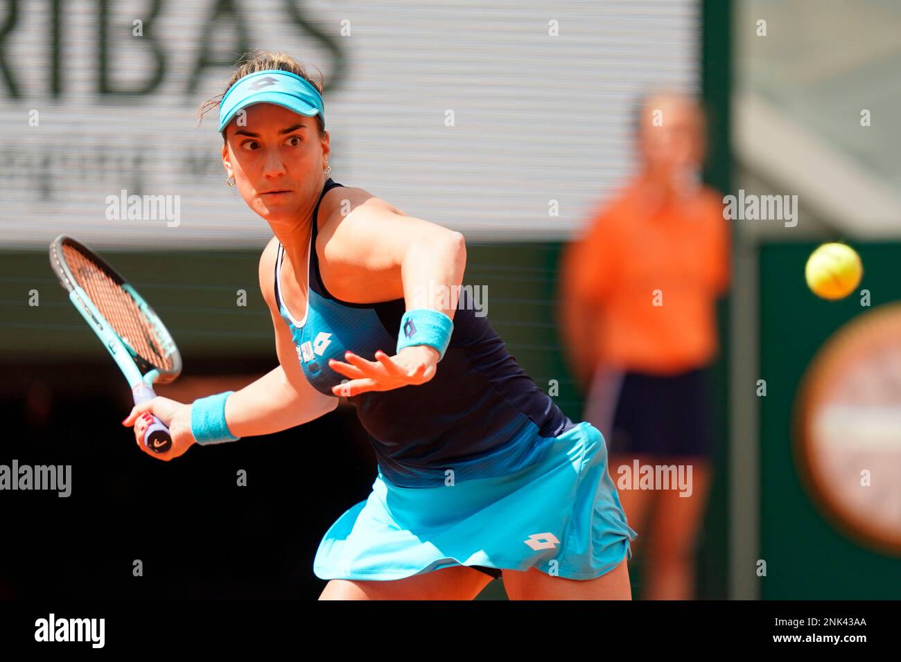 May 28, 2022, PARIS, France DANKA KOVINIC of Montenegro return the ball to IGA SWIATEK of Poland during the Day 7 of the French Open 2022, Grand Slam tennis womens tournament at