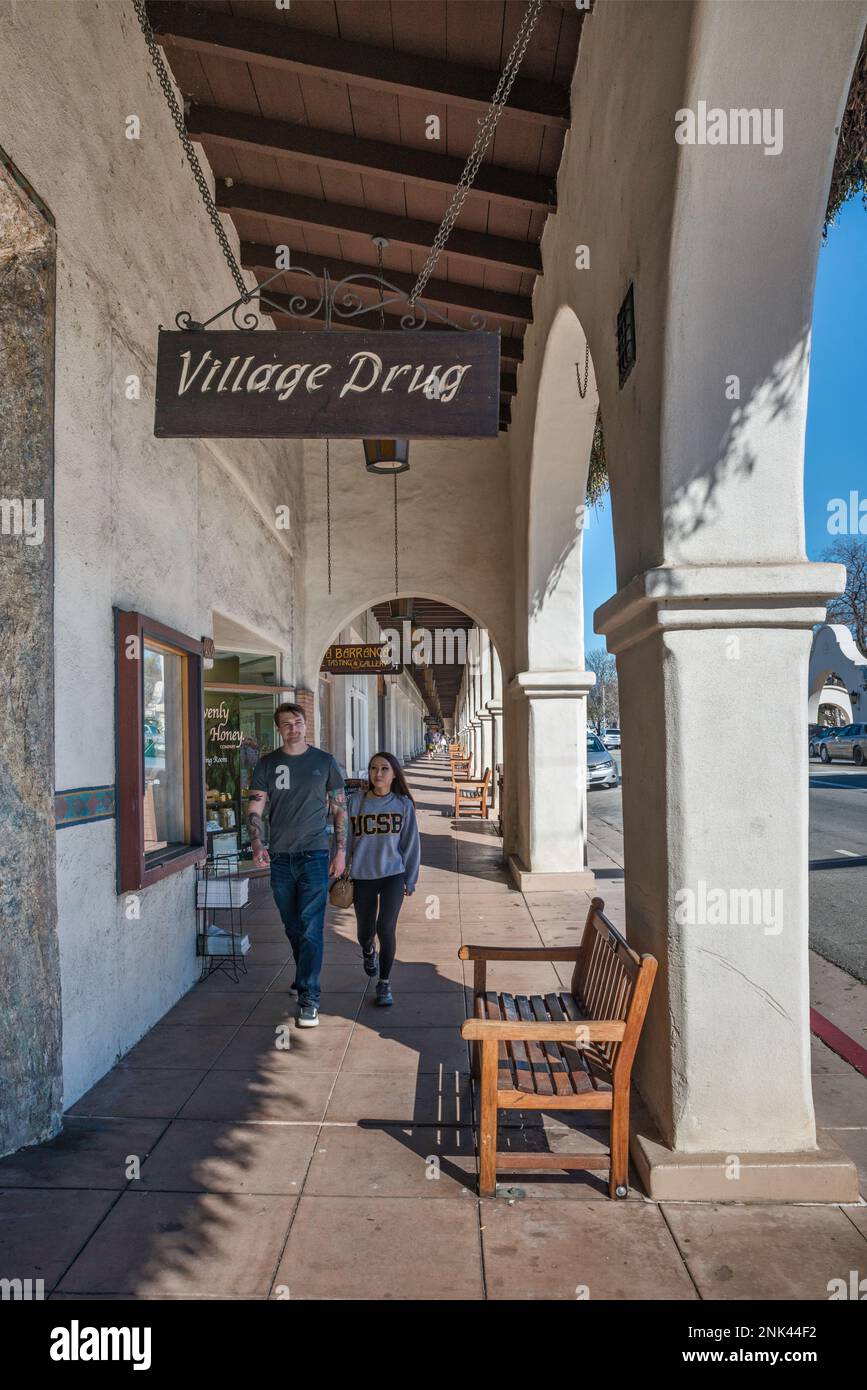 Ojai Arcade, 1917, Spanish Colonial Revival style, Ojai Avenue, Ojai, California, USA Stock