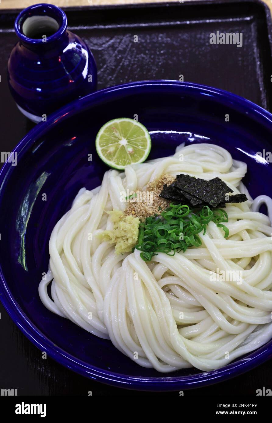 A picture shows a bowl of udon noodle at a Sanuki Udon restaurant