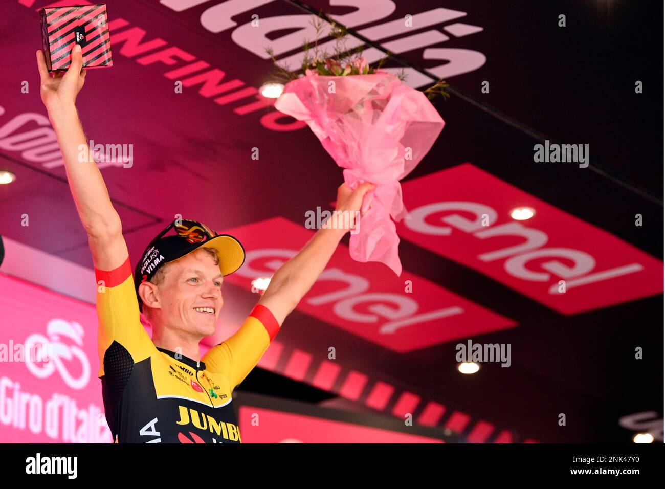 Dutch Rider Koen Bouwman Celebrates On The Podium After Winning The 
