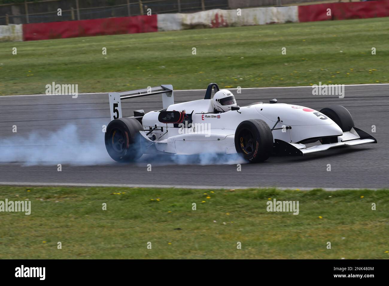 Front wheel lock up and tyre smoke, Russ Giles, Dallara F398, Monoposto Championship Group 1, Monoposto Racing Club, fifteen minutes of racing after a Stock Photo