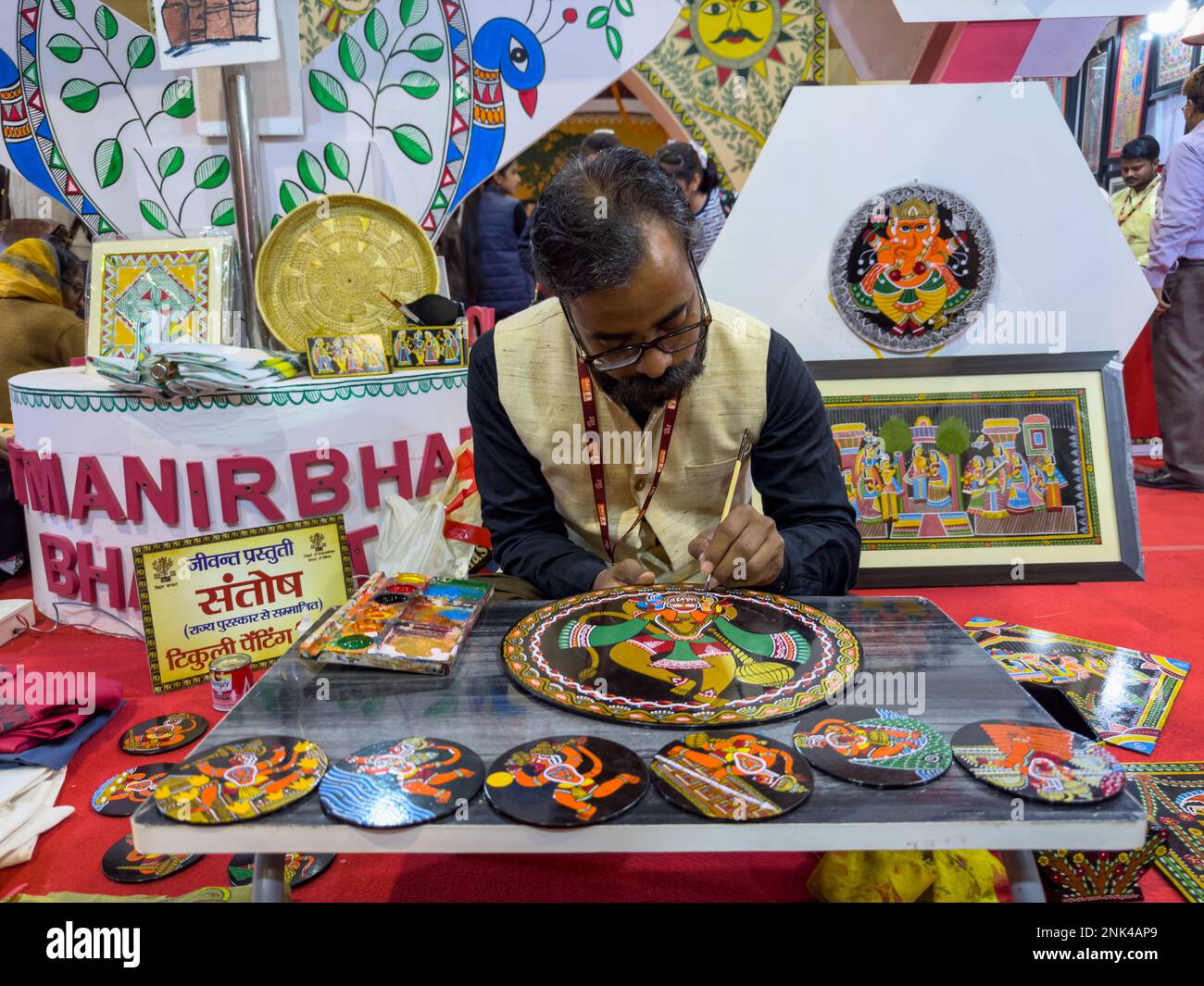 New Delhi, India November 2022 An male artist painting on canvas