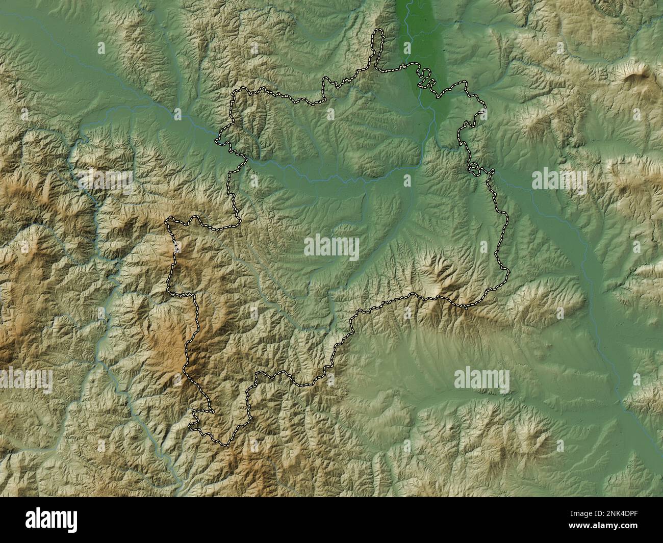 Rasinski, district of Serbia. Colored elevation map with lakes and ...
