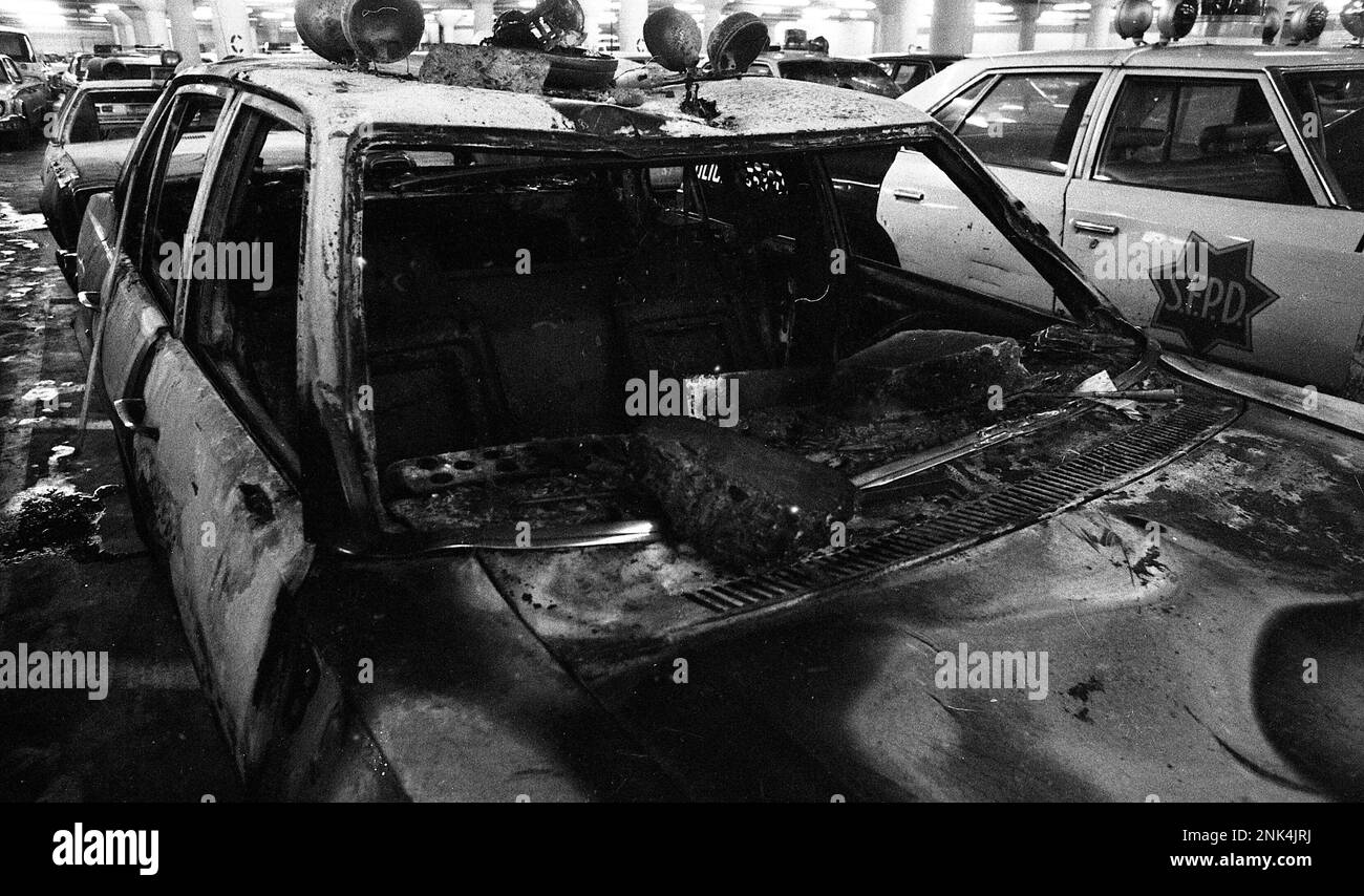 White Night Riots San Francisco police cars that were burned during the White Night Riots ...