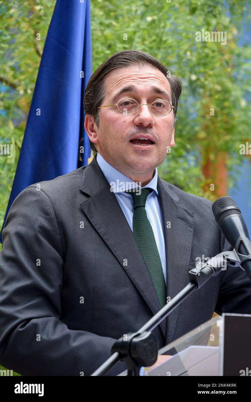 The Minister of Foreign Affairs, European Union and Cooperation, José  Manuel Albares, speaks during a lunch offered to the ambassadors of African  countries accredited in Spain, at Casa África, on May 25,