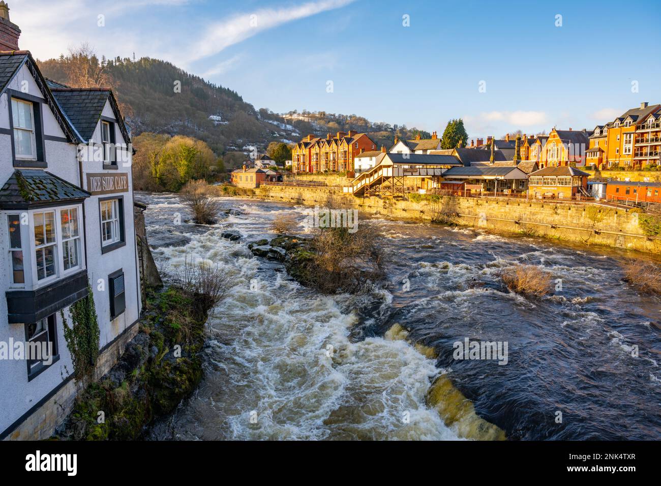 The river Dee at Llangollen Denbighshire Wales. On a sunny winters afternoon. Stock Photo