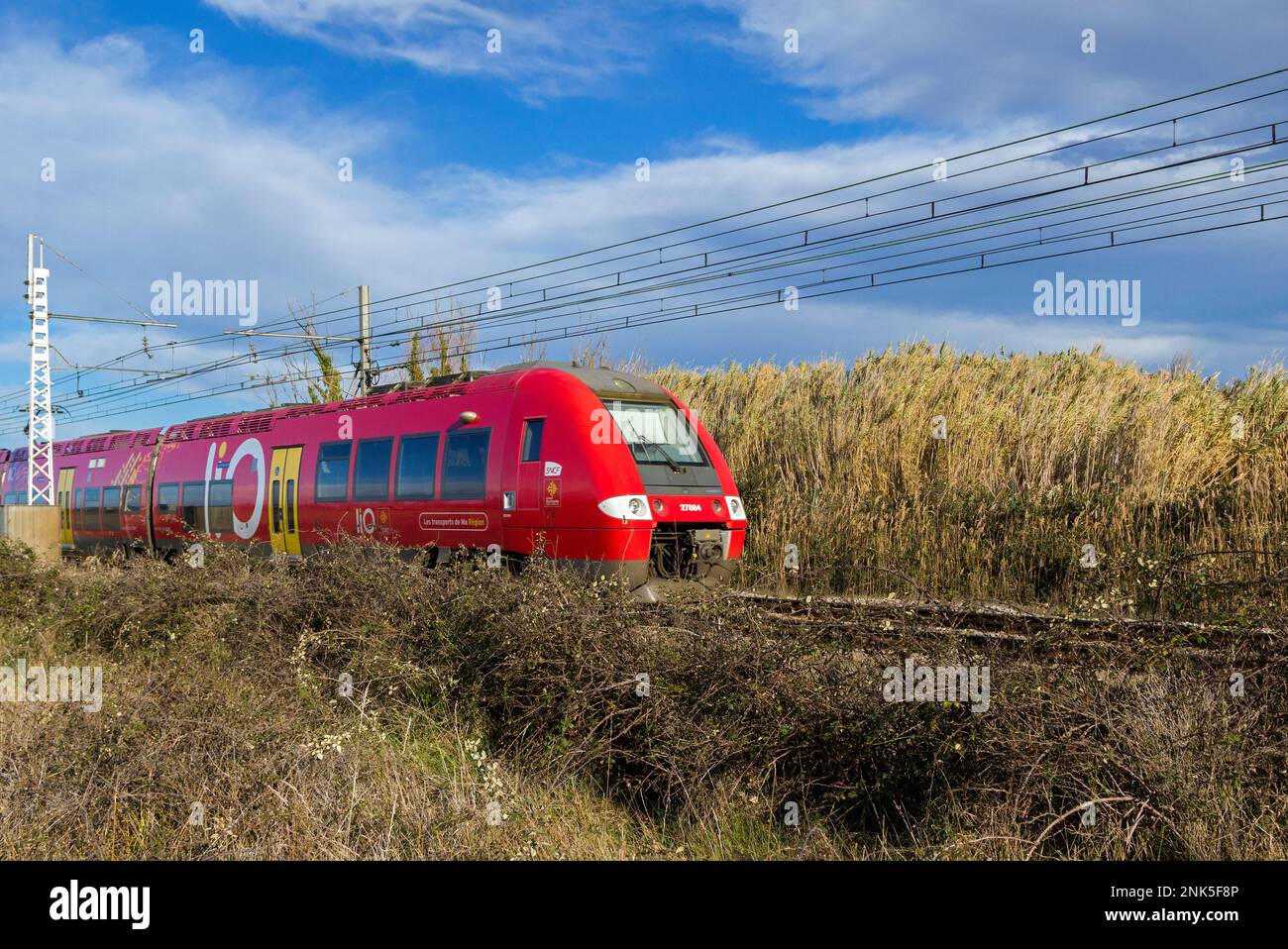 TER. Rail passenger transport between Beziers and Narbonne. Occitanie ...