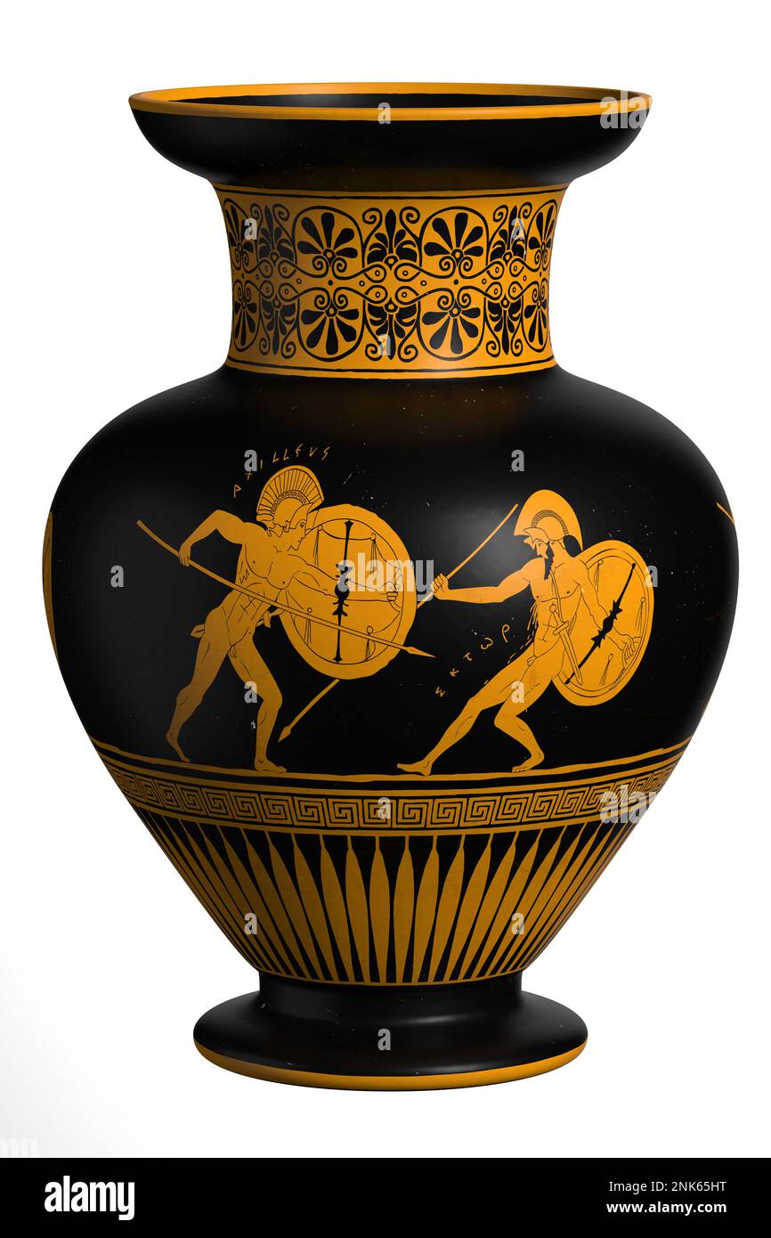 Antique ancient greek wine vase with meander pattern and ornament