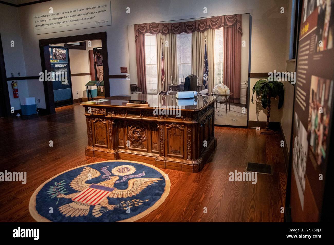 A replica of the Resolute Desk inside the White House Oval Office is on exhibit at the Plains
