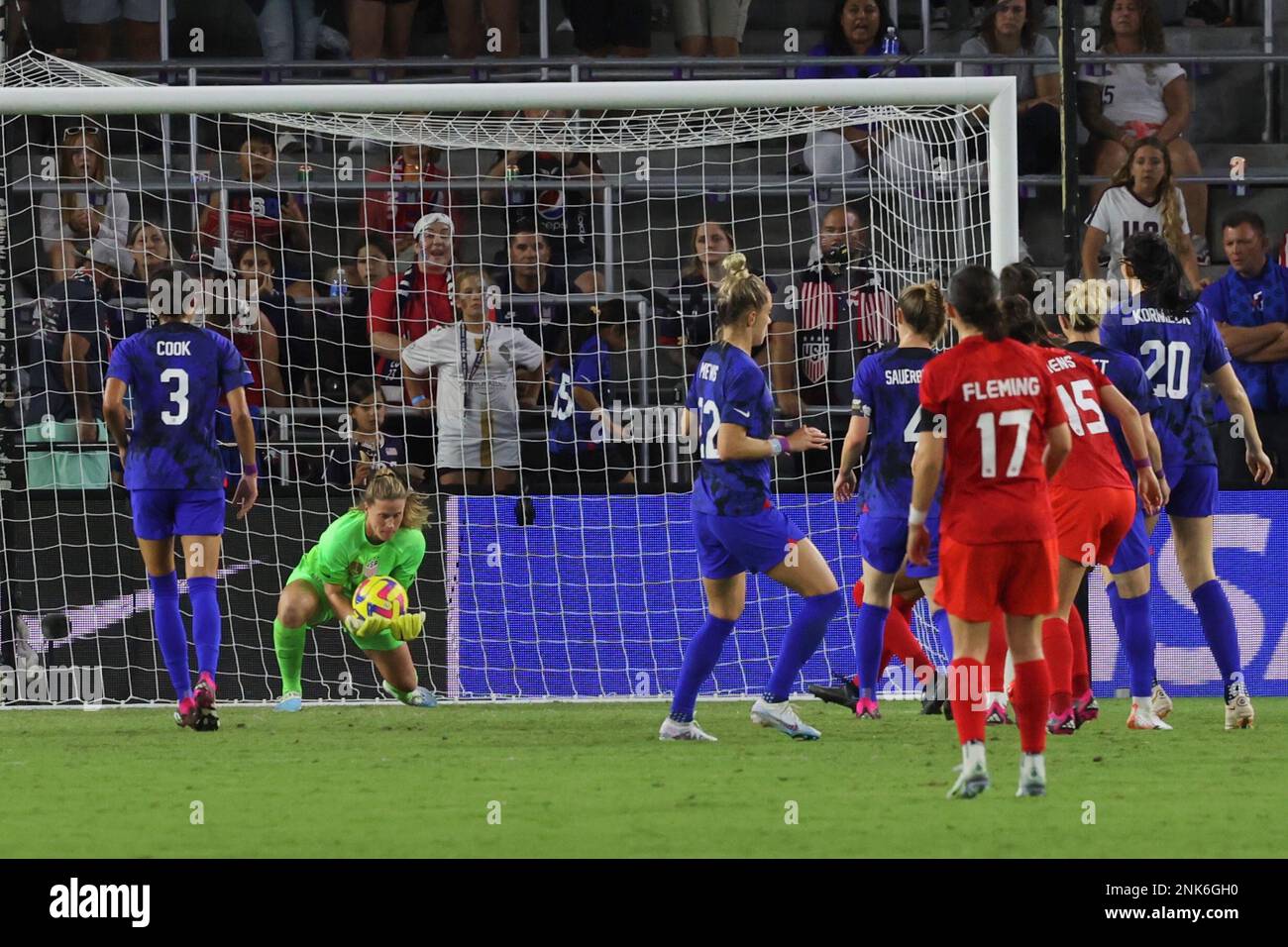 United States Women’s National Team goalie Alyssa Naeher (1) stops a