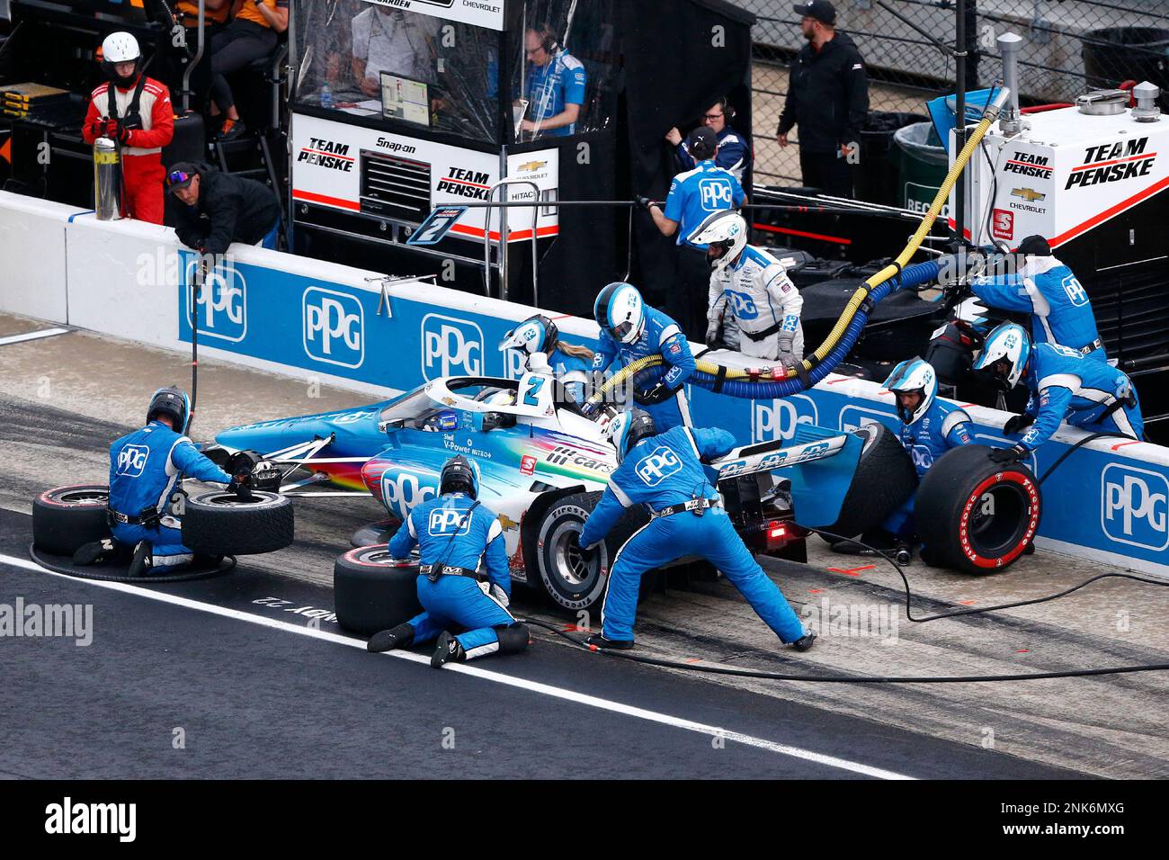 INDIANAPOLIS, IN MAY 14 Josef Newgarden (2) Team Penske Chevrolet pit crew works on his car