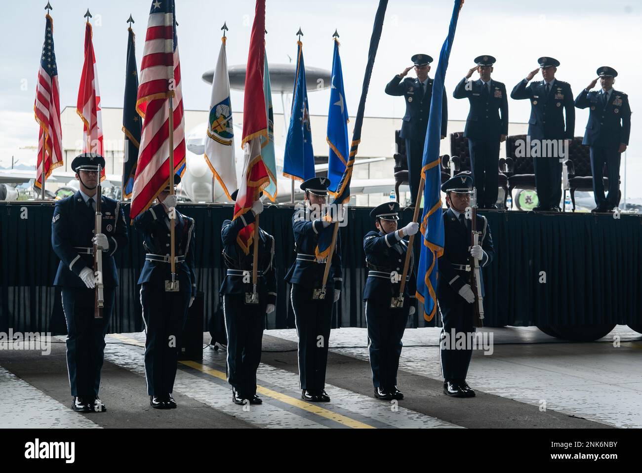 Honor guard airmen present the colors during the 11th air force change