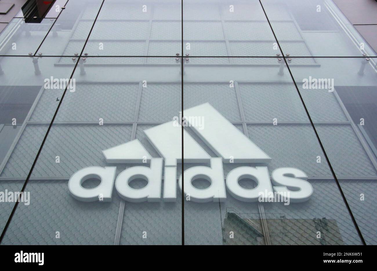The trademark of Adidas is seen in Shinjuku Ward, Tokyo on April 24