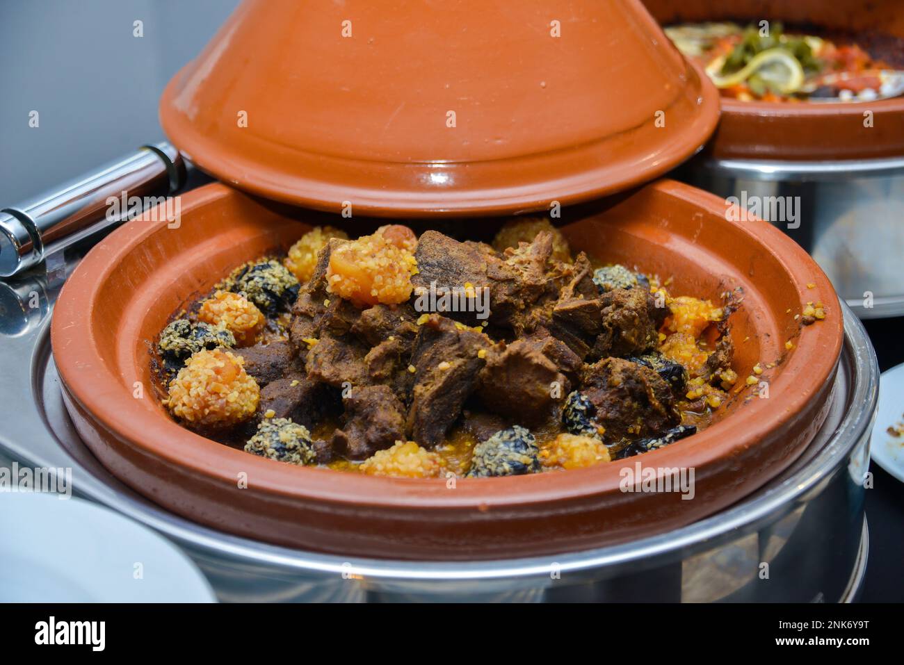 Traditional Moroccan tagine serving .Moroccan tagine to eat delicious