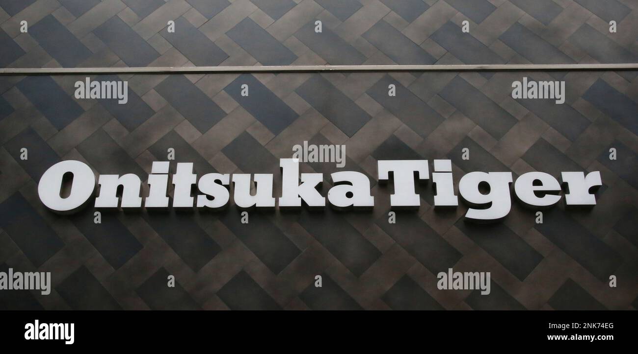 The trademark of Onitsuka Tiger is seen in Shinjuku Ward Tokyo on