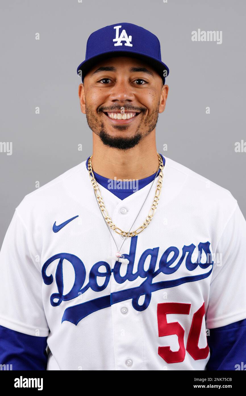 This is a 2023 photo of right fielder Mookie Betts of the Los