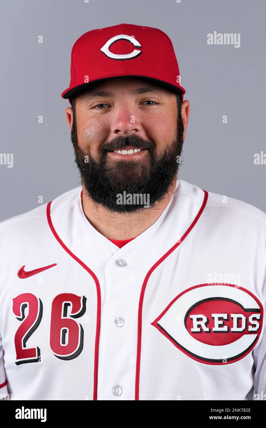 This is a 2023 photo of catcher Austin Romine of the Cincinnati Reds