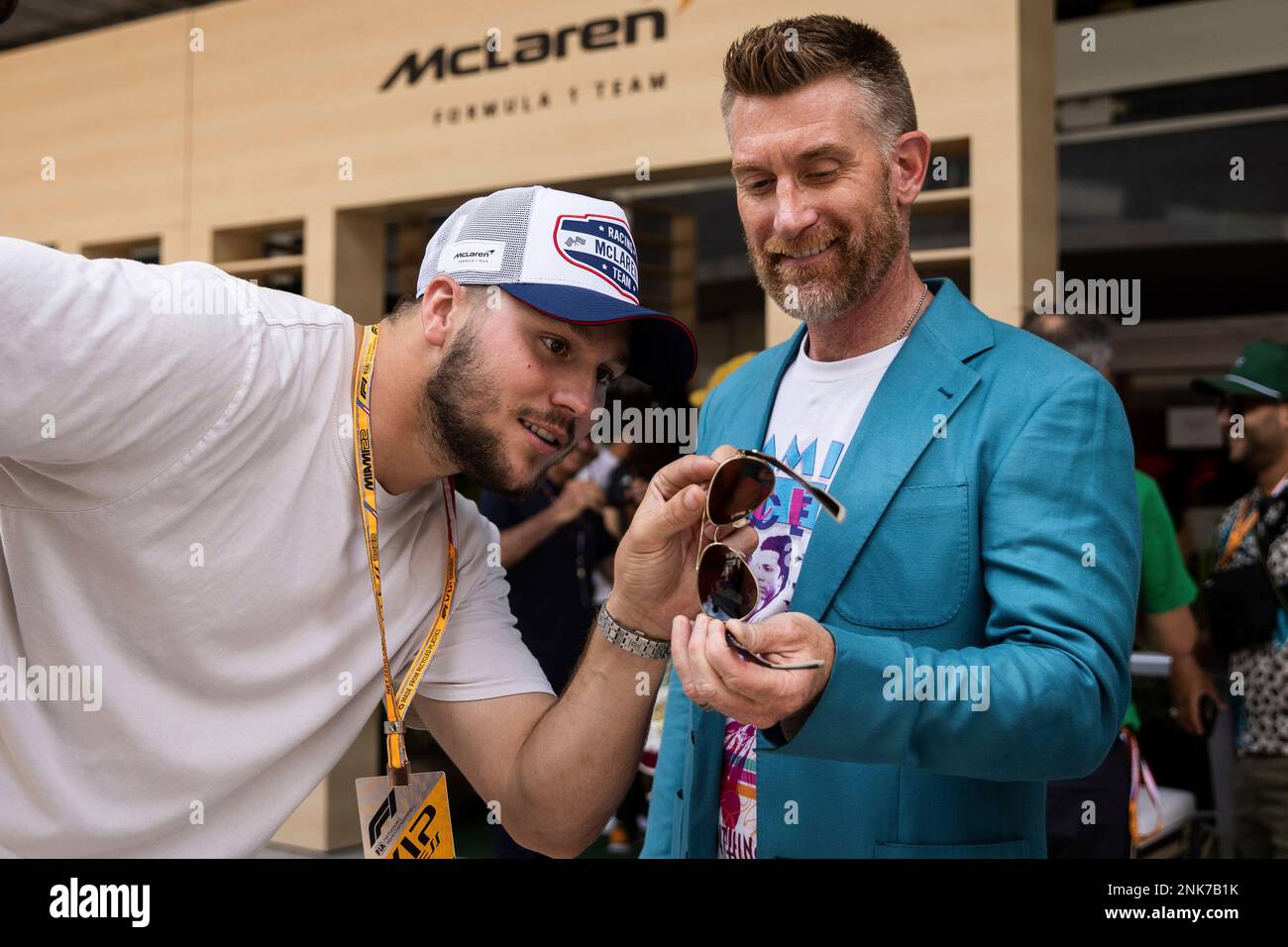 MIAMI GARDENS, FL - MAY 07: Josh Allen of the Buffalo Bills and Marty Smith  of ESPN during the F1 Crypto.com Miami Grand Prix on May 07, 2022 at Hard  Rock Stadium