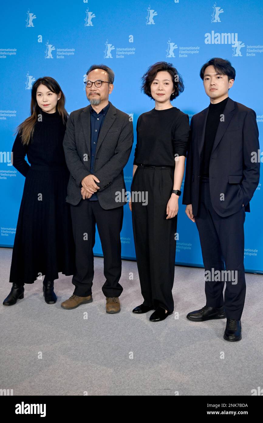 Berlin, Germany. 23rd Feb, 2023. Director Liu Jian (2nd from left), Li Jiajia (Animation, 2nd from right), and two guests stand at the Photo Call for the film 'Art College 1994', which is screening in competition at the Berlinale. The 73rd International Film Festival will take place in Berlin from Feb. 16-26, 2023. Credit: Fabian Sommer/dpa/Alamy Live News Stock Photo