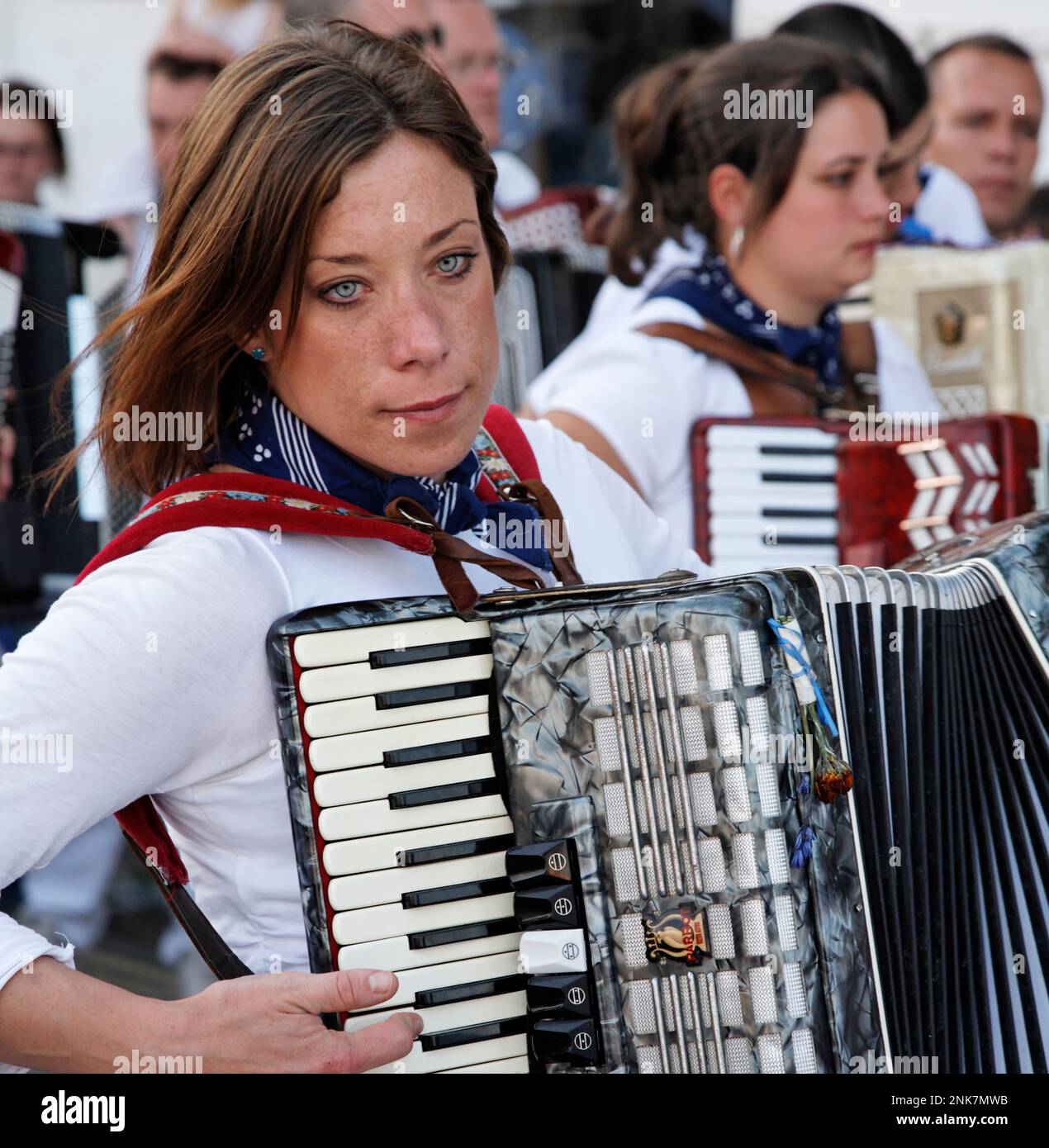 Accordion Players At The Obby Oss Mayday Celebrations Padstow Cornwall Stock Photo