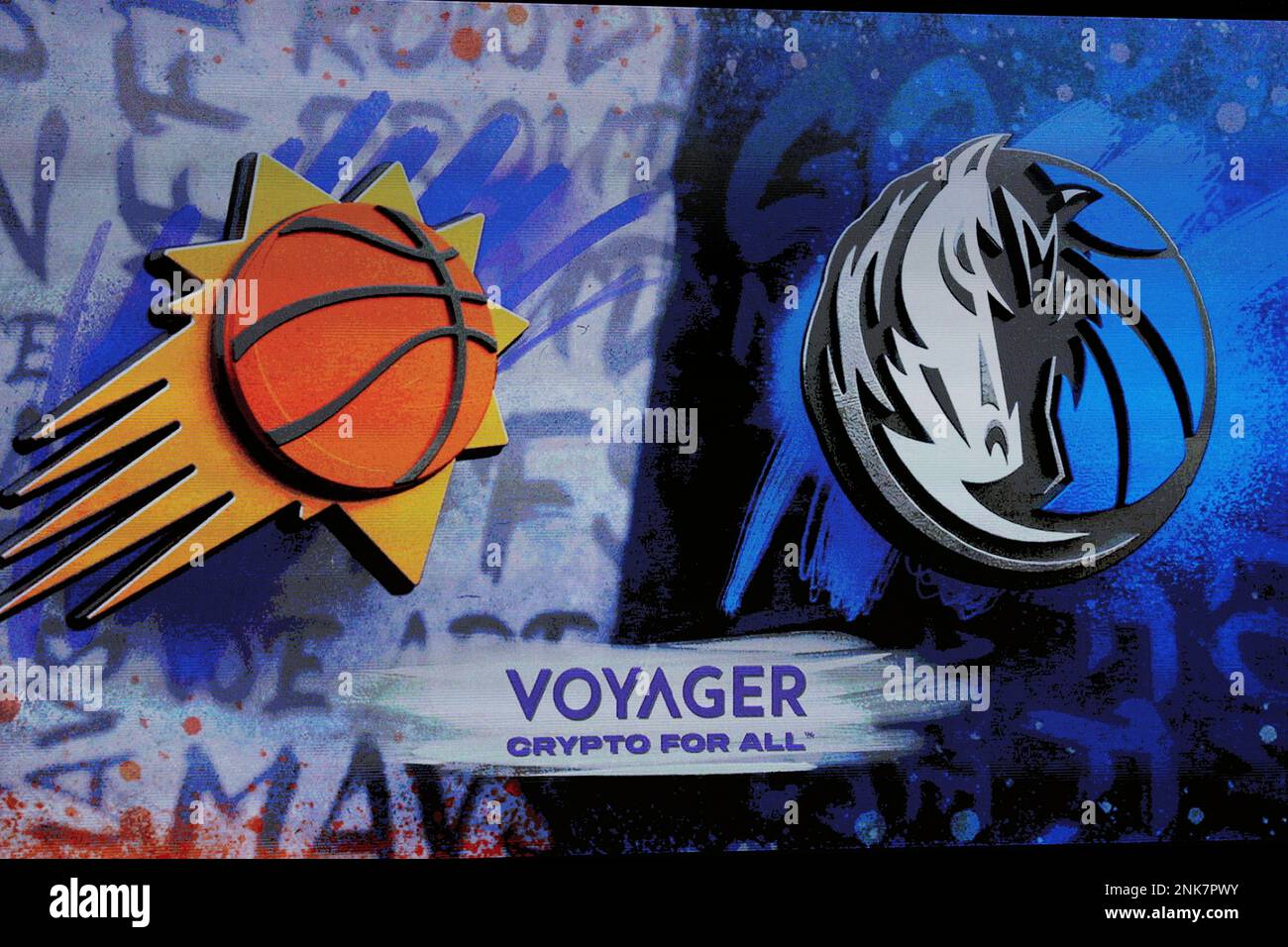 NBA conference semi-finals matchup is displayed on the videoboard at  American Airlines Center before Game 3 of an NBA basketball second-round  playoff series between the Phoenix Suns and the Dallas Mavericks on