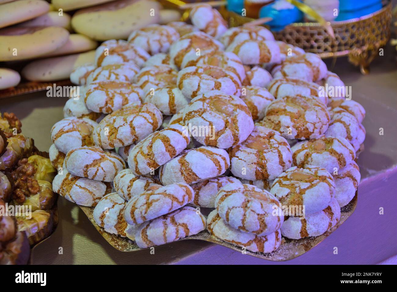 Moroccan biscuits served with tea offered at the wedding and Eid alFitr. morocco cookies Stock