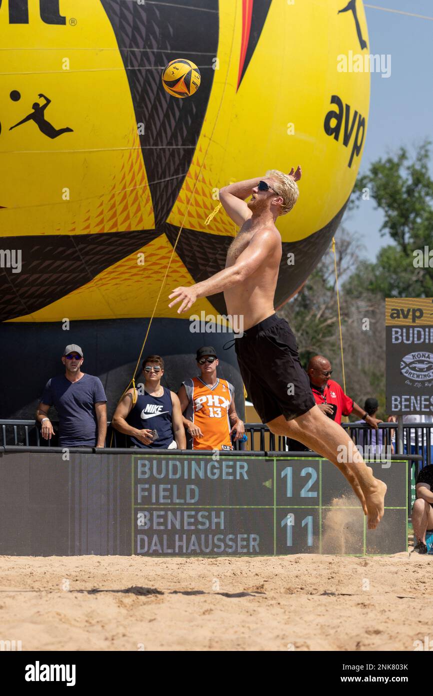 AUSTIN, TX - MAY 08: Chase Budinger serves the ball during the Men's  Championship Final of the AVP Pro Series Austin Open on May 8, 2022, at  Krieg Field in Austin, Texas. (