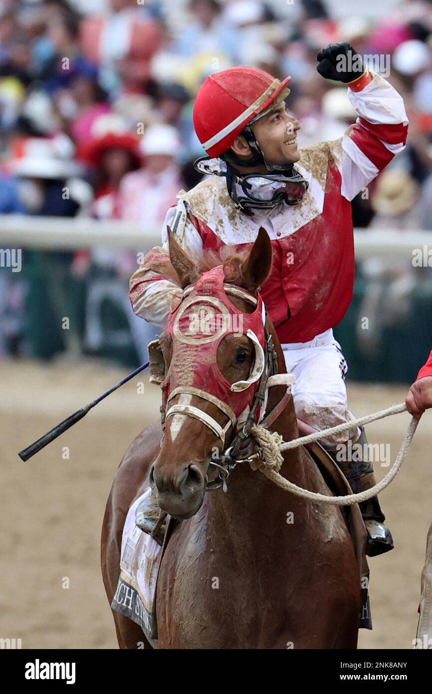 LOUISVILLE, KY - MAY 07: Jockey Sonny Leon aboard Rich