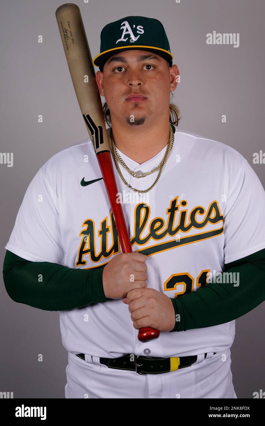 This is a 2023 photo of catcher Yohel Pozo of the Oakland Athletics  baseball team. This image reflects the Oakland Athletics active roster as  of Thursday, Feb. 23, 2023, when this image