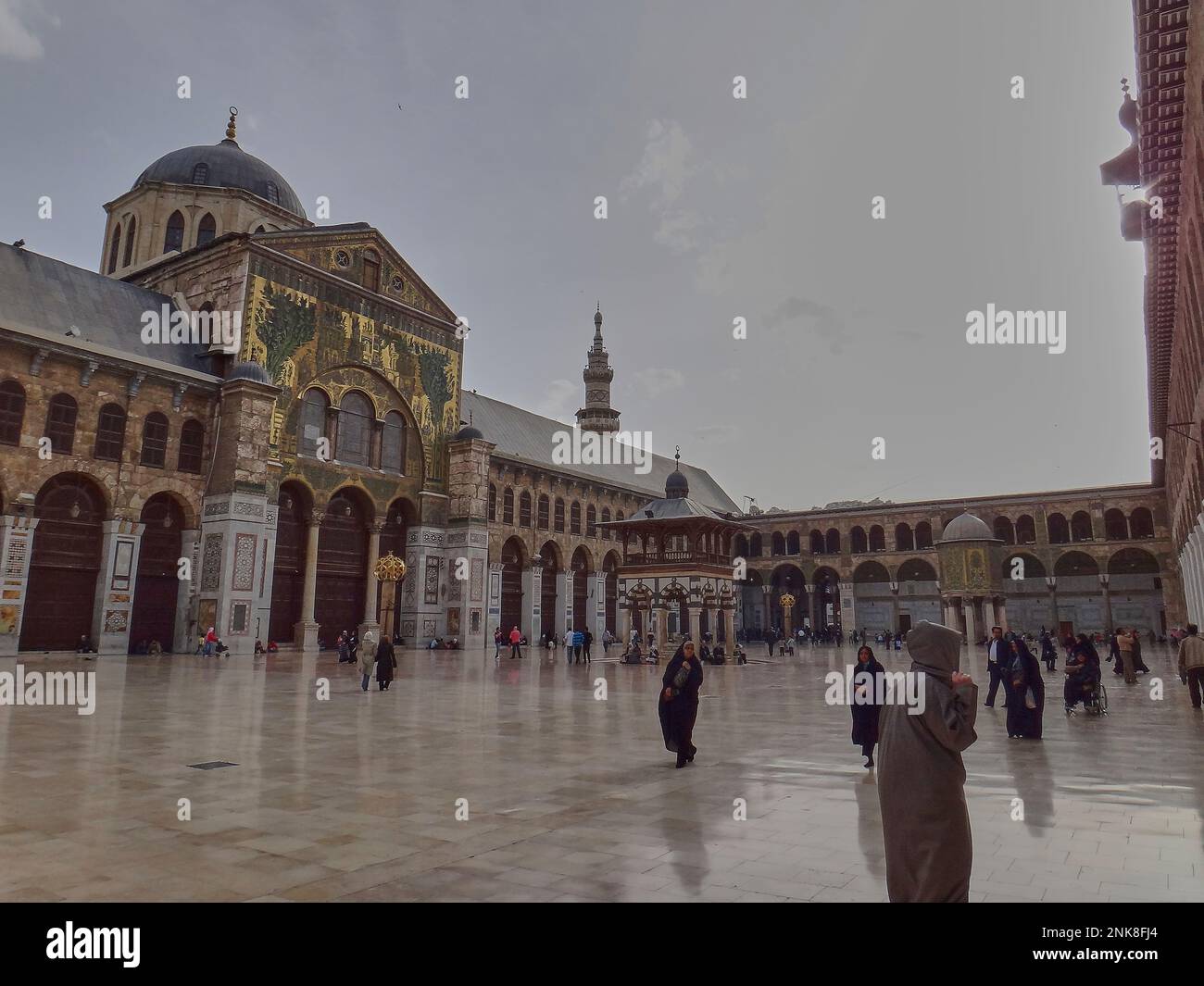Damascus, Syria - 04 16 2011: exterior of the omayyad mosque in the city center of Damascus in Syria. Stock Photo