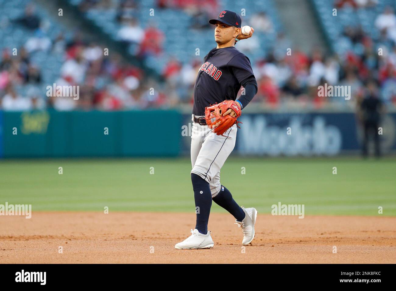 Andres Gimenez of the Cleveland Indians bats against the Los