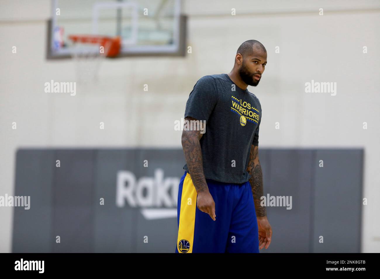 Golden State Warriors power forward DeMarcus Cousins participates during  basketball practice at the Rakuten Performance Center in Oakland, Calif.,  on Thursday, May 23, 2019. (Yalonda M. James/San Francisco Chronicle via AP  Stock
