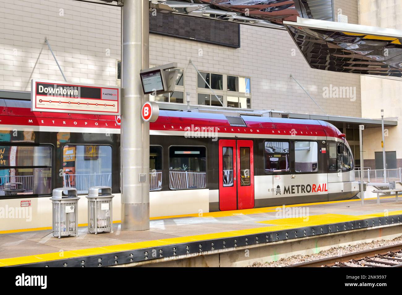 Austin, Texas, USA - February 2023: Commuter train at the Metrorail Downtown railway station in the city centre Stock Photo