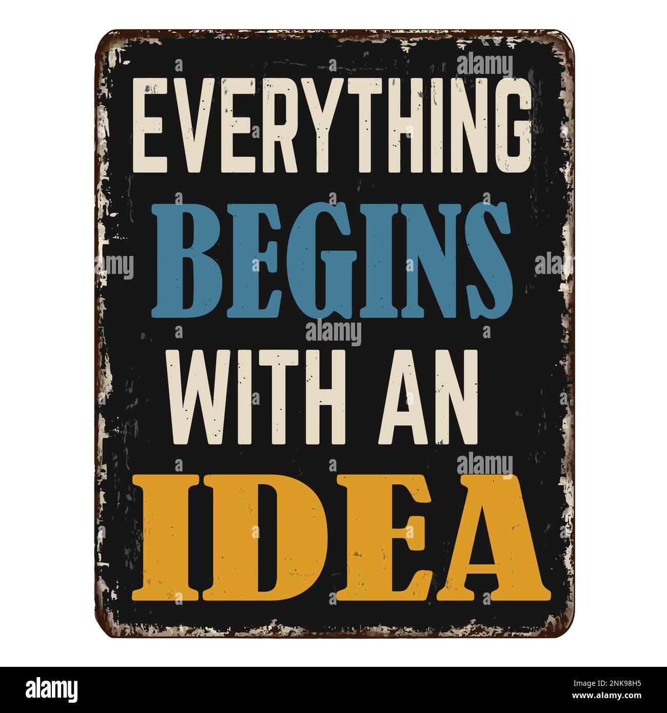 Everything begins with an idea vintage rusty metal sign on a white background, vector